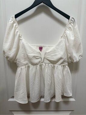 NWT Francesca's Collections White Puff Sleeve Peplum Top